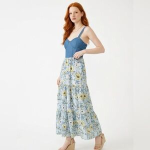 Band of the Free Denim Bustier Floral Maxi Dress Size Large